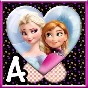 Abecedario de Ana y Elsa de Frozen en Corazón.