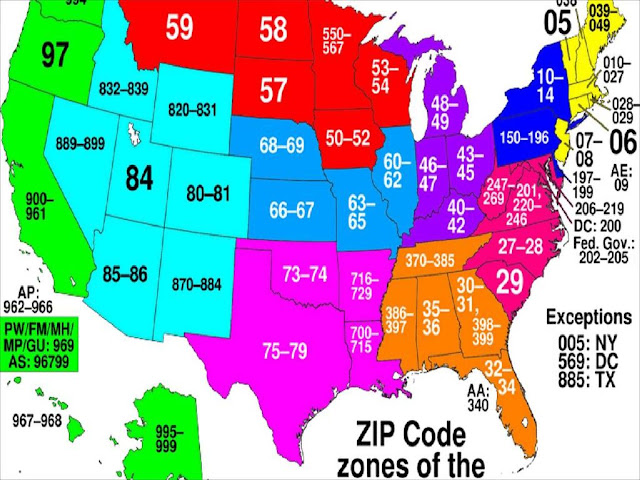 United States Postal Service Zip Code Map 