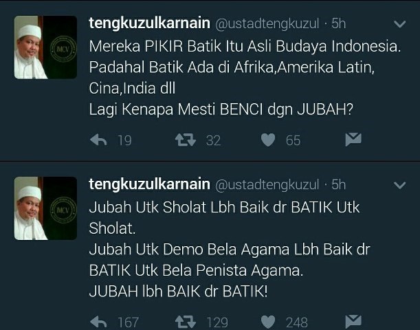 Surat Terbuka untuk Tengku Zulkarnain tentang Jubah vs Batik