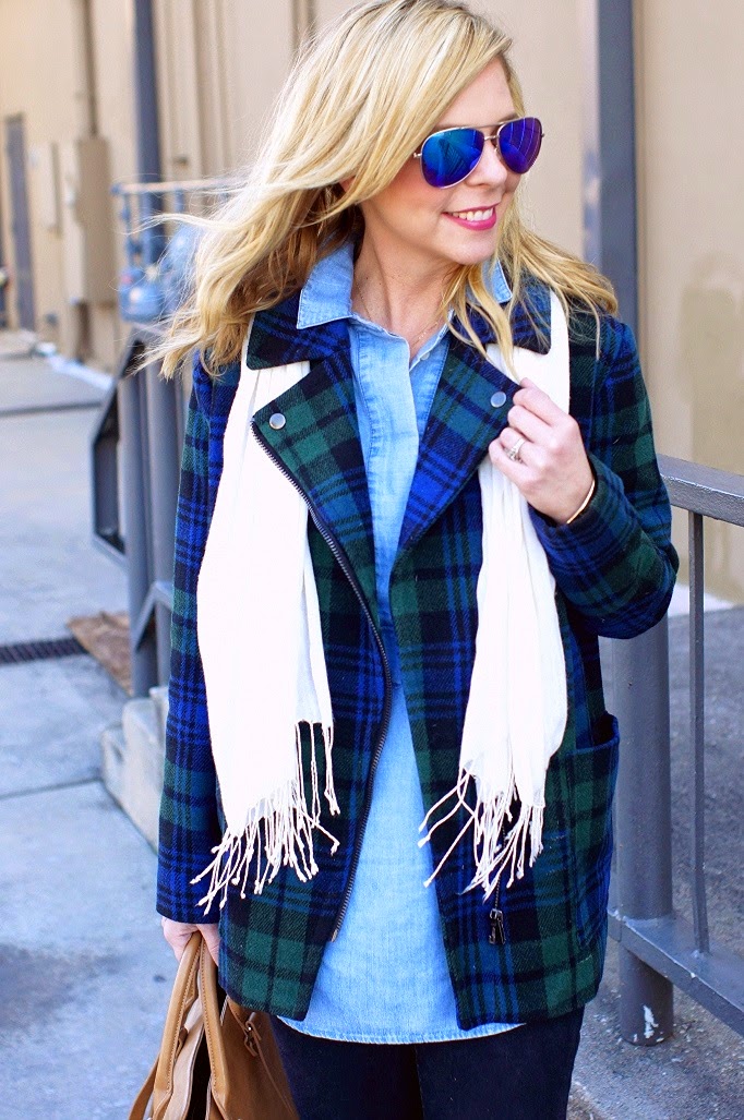 Blue and green plaid coat forever 21