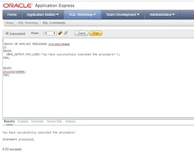 create and execute procedure in oracle application express edition