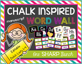 Add some spunk to your classroom decor with a chalk inspired word wall! Includes dolch lists 1-4, color and number words, plus an EDITABLE page and color coded words for easy identification! Printer friendly option also available!