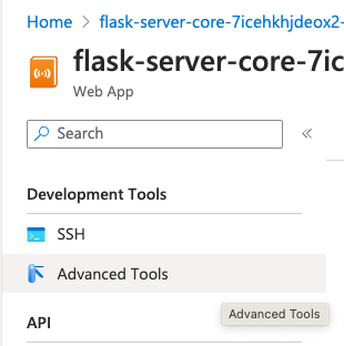 Screenshot of Azure Portal side nav with Advanced Tools selected