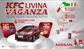 Undian KFC Livina Vaganza Berhadiah 4 Tiket Nonton GP, 50 i-Phone dan 125 Asus Zenfone