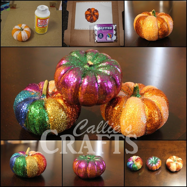 glitter pumpkins, elmers glue, mod podge