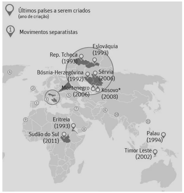 Figura 2 que ilustra alguns dos movimentos separatistas ativos pelo mundo