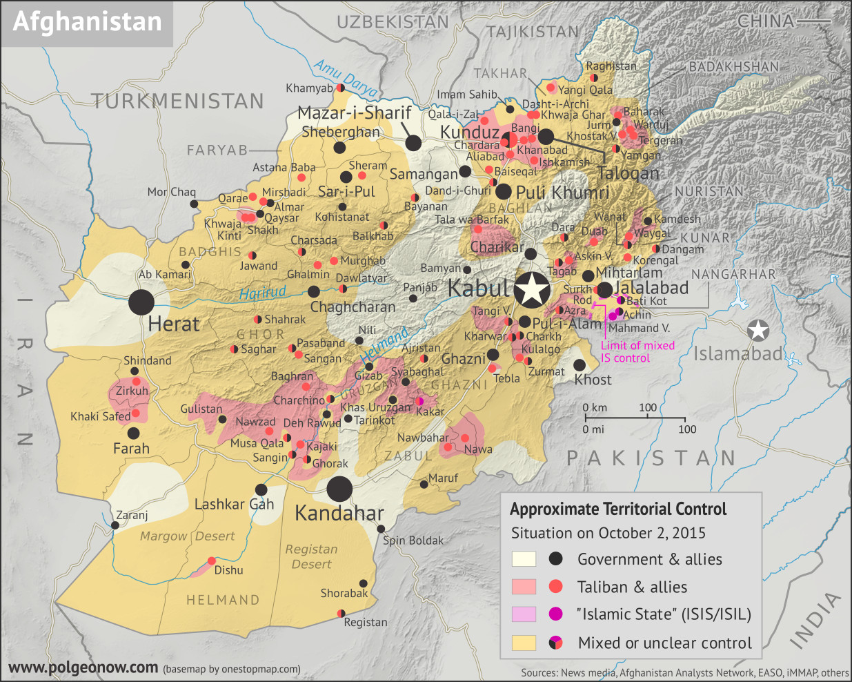 2015 in Afghanistan: Map of Taliban and "Islamic State ...