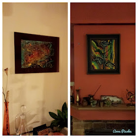Abstrakte, farbenreiche Bilder an der Wand