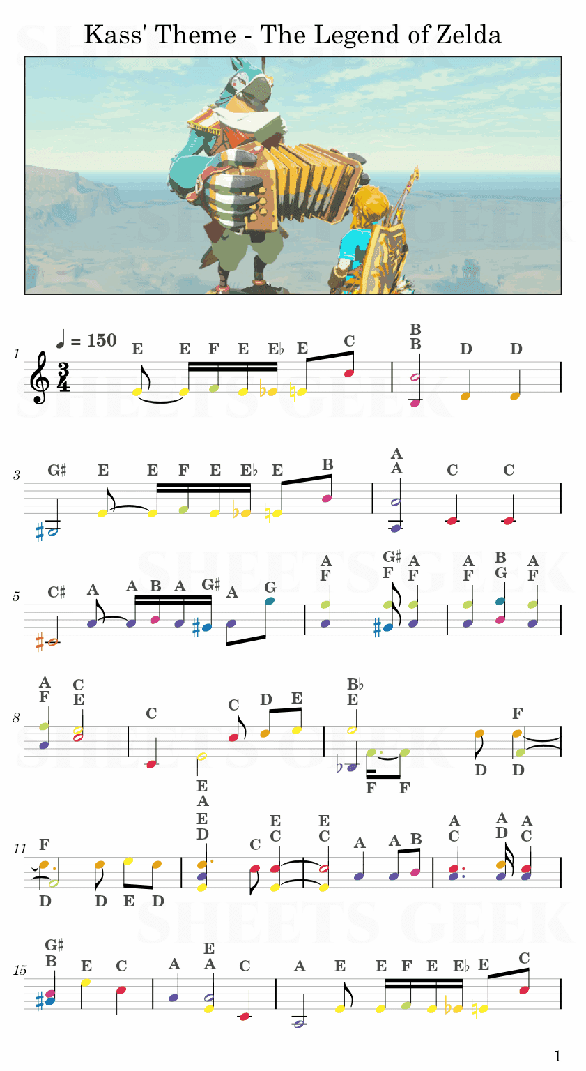 Kass' Theme - The Legend of Zelda Easy Sheet Music Free for piano, keyboard, flute, violin, sax, cello page 1