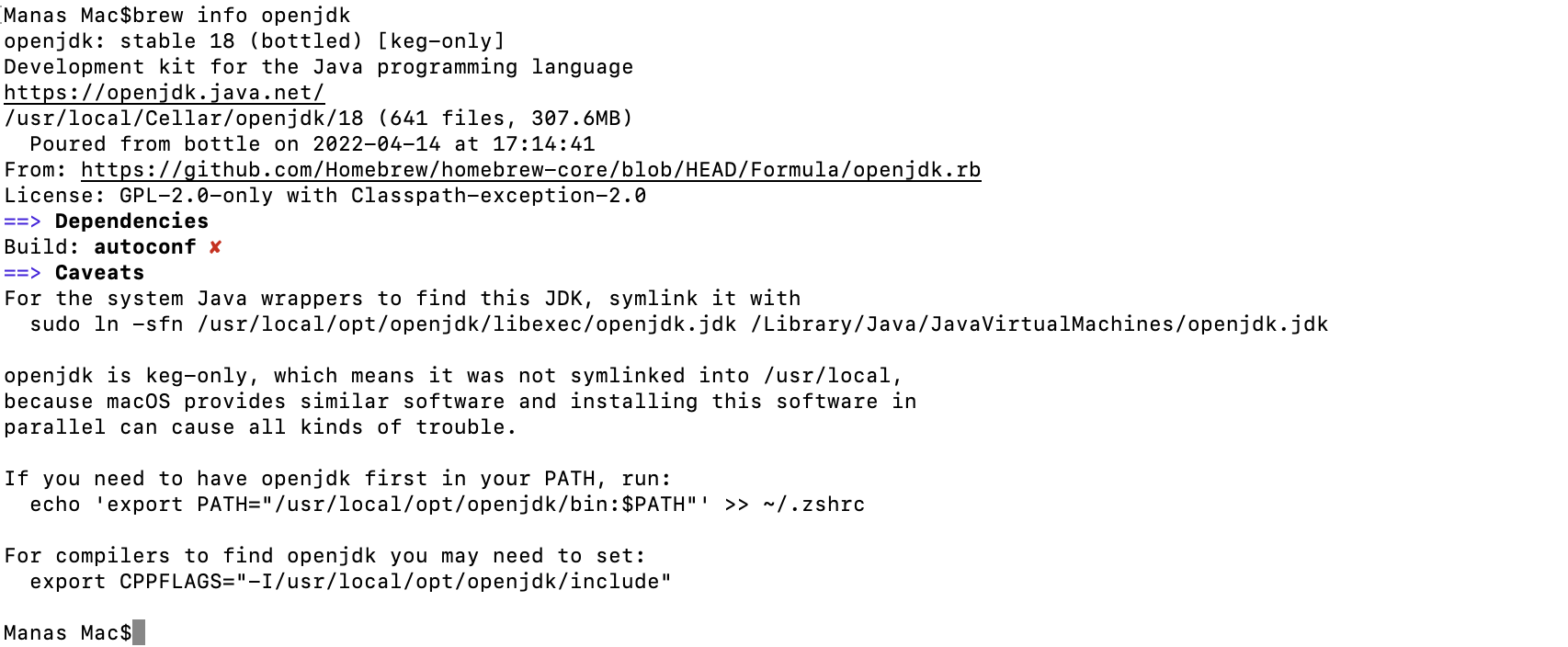 MAC OS: No Java Runtime present,requesting to install " gets displayed in terminal