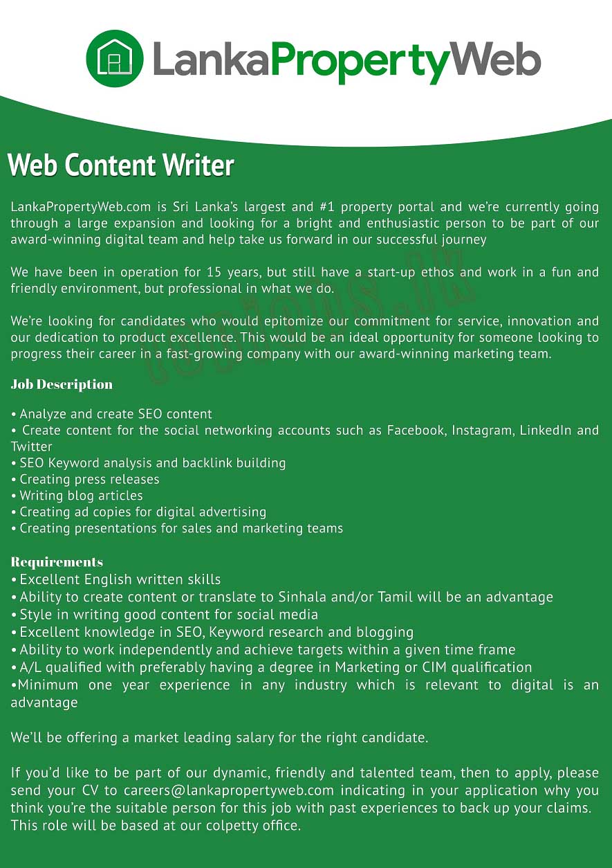 Web Content Writer Vacancy