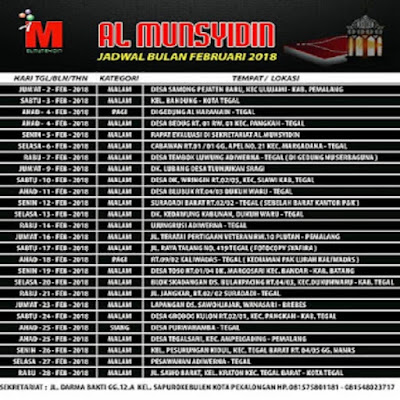 Jadwal Al-Munsyidin Februari 2018 Terbaru