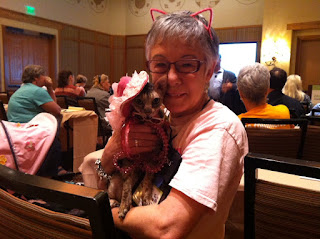 Coco, the Cornish Rex, and Teri at BlogPaws, Photo by Christine Roe, Bailey's Doggy Directory