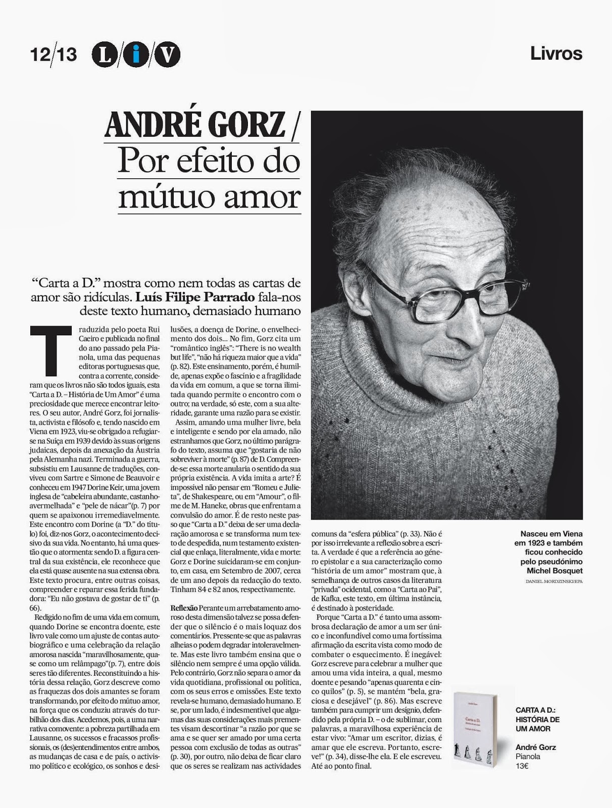 O Melhor Amigo: Carta a D., de André Gorz, lido por Luís 