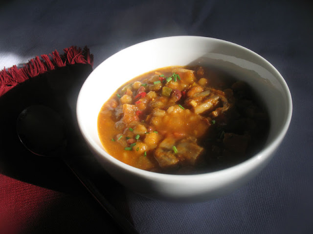 Vegetarian Pumpkin Chili with Adzuki Beans, Barley and Mushrooms