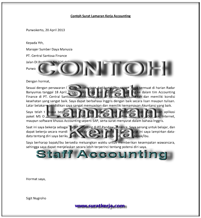 3 Contoh Surat Lamaran Kerja Staff Accounting  Surat Kerja
