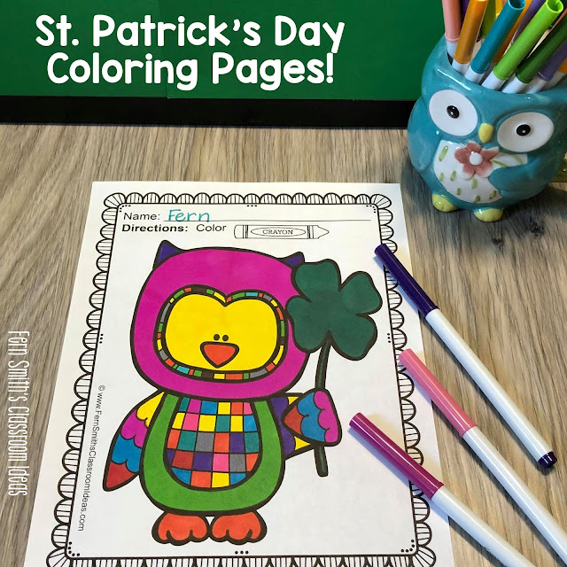 You will LOVE the 41 coloring pages that come in this St. Patrick's Day coloring pages resource! Perfect for Kinder & First Grade Teachers for March! #FernSmithsClassroomIdeas