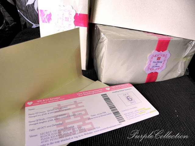 Chinese Double Happiness Boarding Pass Wedding Card, Chinese, Double Happiness, Pink, WK & LS Airways, WK, LS, WK & LS, Secret of Louisiana, First Class Boaring Pass, Wedding Dinner, Wedding Dinner Invitation, Invitation, Wei Keong, Chong Kuwee Chin, Li Shian, Woon Yit Kong