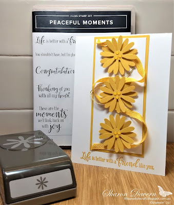 Rhapsody in craft, Peaceful Moments, Bumblebee, Medium daisy punch, Friendship card, Stampin' Up! 2020-21 Catalogue, Colour Creations Showcase