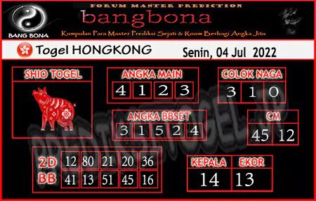 Prediksi HK Bang Bona Senin 04 Juli 2022