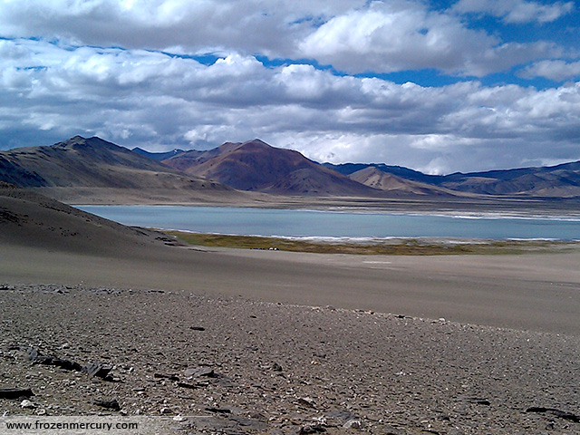 Tsokar lake from hill top (our camp in the center)