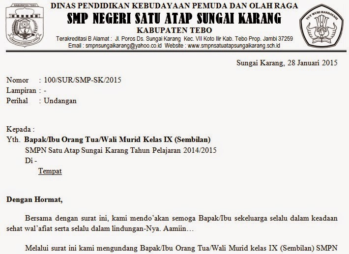 DOWNLOAD FORMAT SURAT UNDANGAN RAPAT ORANG TUA / WALI 