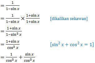 penentuan jumlah deret tak hingga dengan a = 1 dan r = sin x