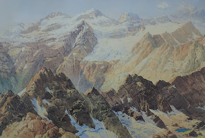 Ilustración de Franz Scharder de 1868 en la que se ve una vista del glaciar del Monte perdido desde  la Zona de Robiñera