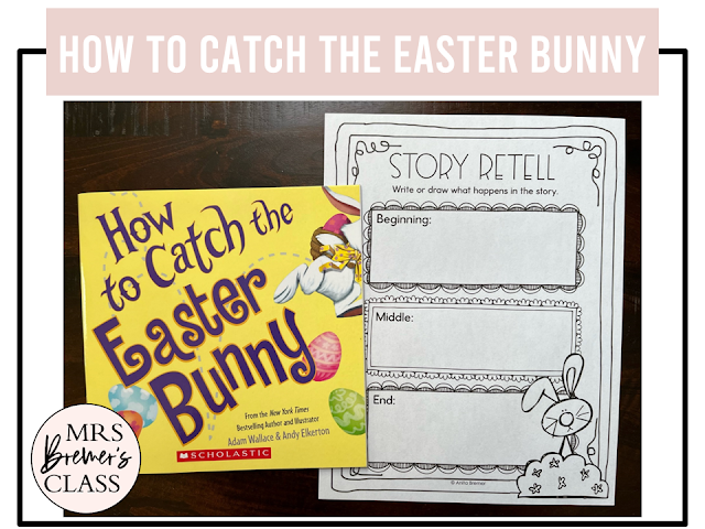 How to Catch the Easter Bunny book activities unit with literacy printables, reading companion activities, lesson ideas, and a craft for Kindergarten and First Grade