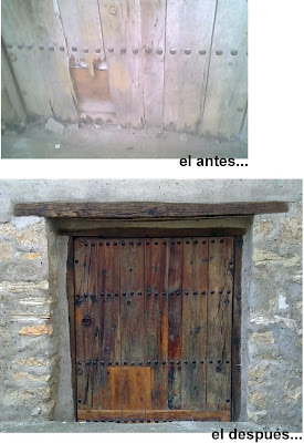 puerta restaurada. El antes y después de la restauración