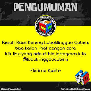 Hasil race rubik online bareng anak komunitas rubik di Lubuklinggau