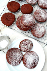 red velvet cookies made for a Red Nose Day bake sale