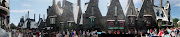 . shops, vendors and people look very overwhelming and you think, . (panorama hogwarts hogsmeade village universal studios harry potter world orlando florida shops large )