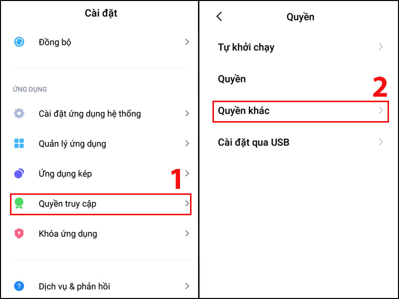 Chọn Quyền truy cập
