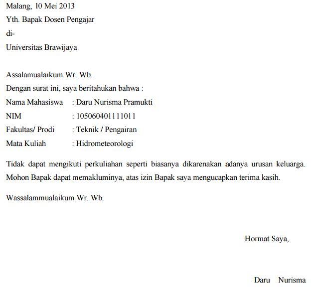 Contoh Surat Izin Tidak Masuk Kuliah untuk Mahasiswa yang 