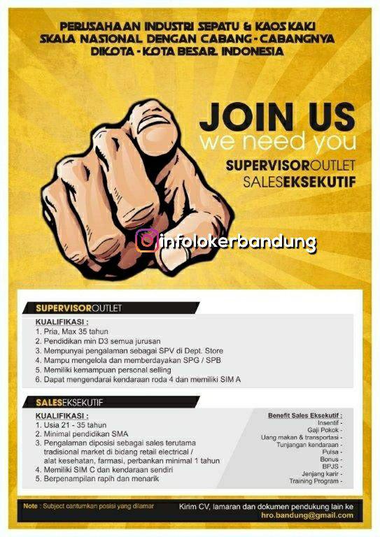 Lowongan Kerja Supervisor Outler & Sales Executive Bandung Agustus 2018