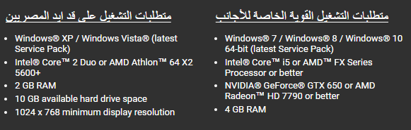 متطلبات تشغيل اللعبــة القوية و الضعيفة