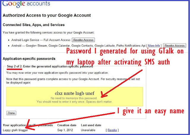 Google application specific password