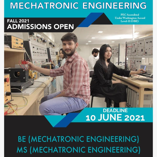 University admission 2021.  BE Mechatronic Engineering - MS Mechatronic Engineering in SZABIST karachi.