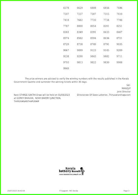 Off. Kerala Lottery Result; 25.07.23 Sthree Sakthi Lottery Results Today " SS-375"