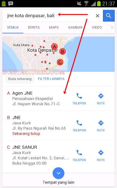 Cari agen JNE terdekat via situs Google.co.id