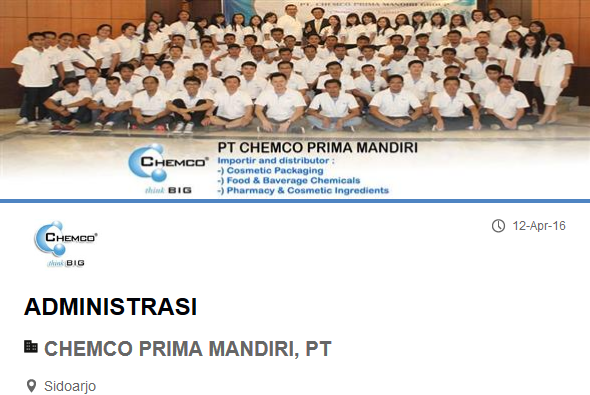 Lowongan PT. CHEMCO PRIMA MANDIRI - Berbagi Info Lowongan ...