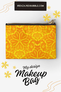 Yellow flowers on orange background Makeup bag,