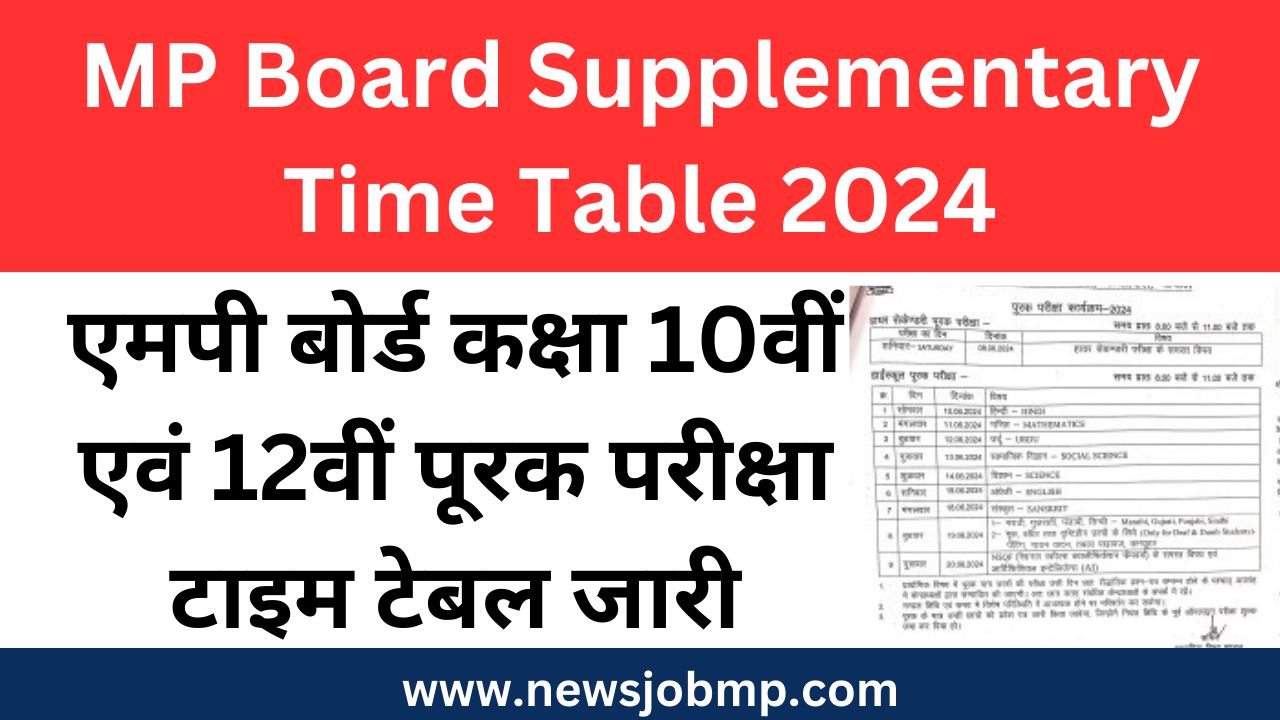 MP Board Supplementary Time Table 2024, एमपी बोर्ड कक्षा 10वीं एवं 12वीं पूरक परीक्षा टाइम टेबल जारी