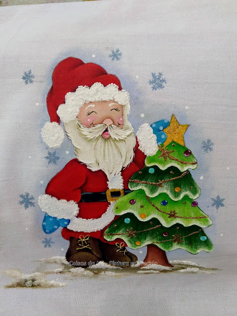 papai noel com árvore de natal pintura natalina