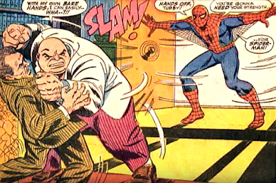 Amazing Spider-Man #52, john romita, spider-man bursts in on the kingpin who is threatening to kill fred foswell