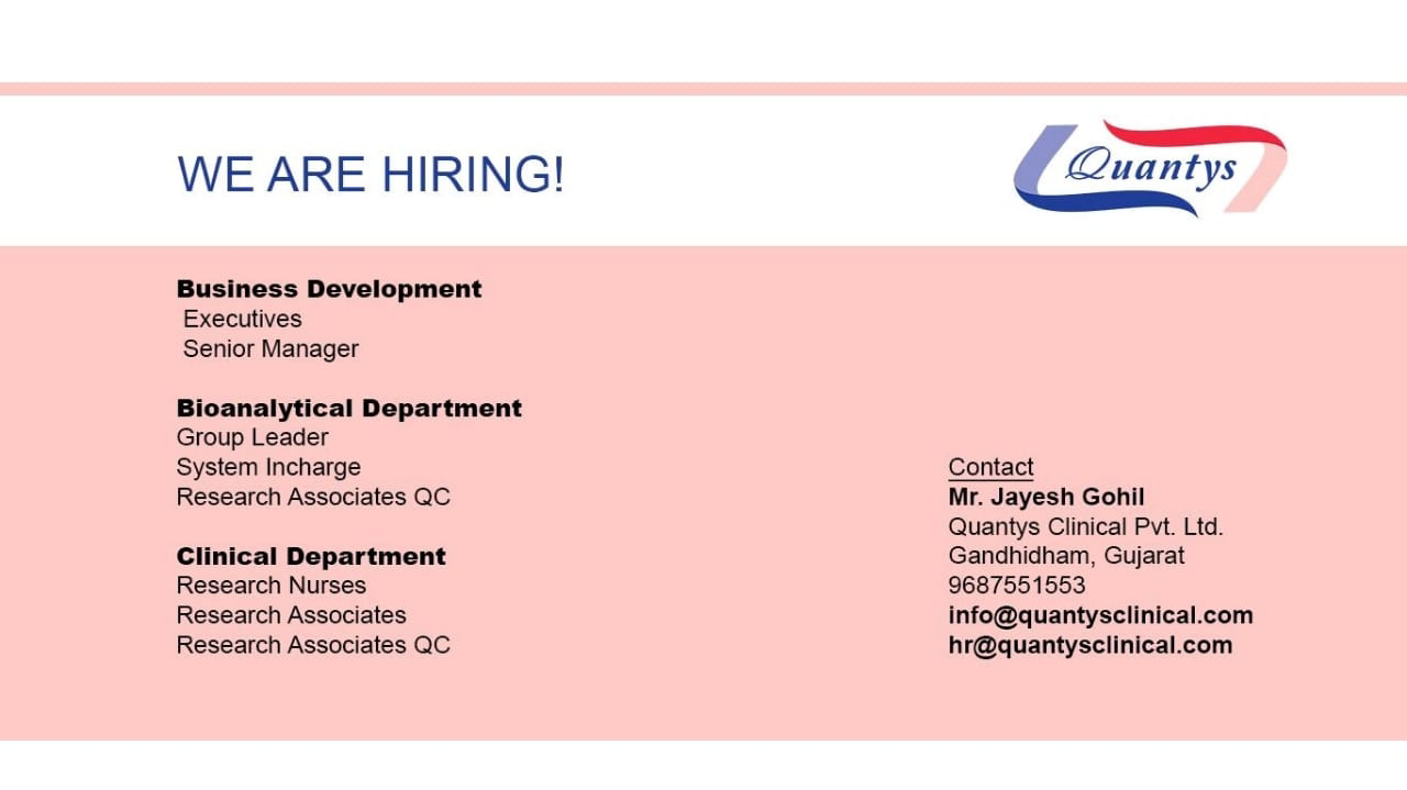 Job Availables,Quantys Job Vacancy For Business Development/ Bioanalytical Department/ Clinical Department