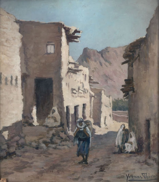 Ruelle du village (El kantara) - Yvonne Thivet (Française - 1888-1972) - Gouache - 45 x 37 cm