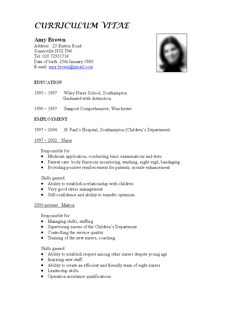 CV Curriculum Vitae Format