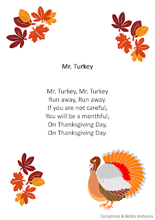 Comptine sur la dinde de Thanskgiving - Rhyme Mr Turkey - Automne Autumn L'automne grelotte - Paroles de la comptine pour les enfants - Sélection de Poésie, Chansons et Comptines pour enfant - Par Comptines et Belles Histoires